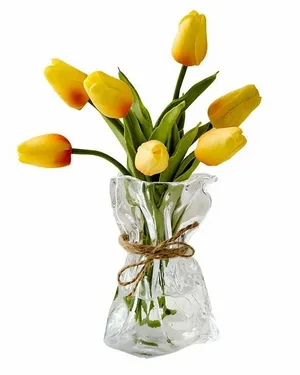 Ваза для цветов и сухоцветов декоративная интерьерная стеклянная, прозрачная