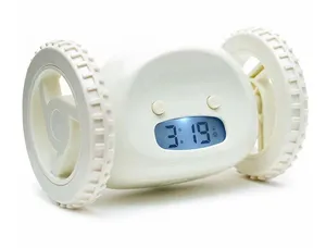 Будильник убегающий на колесах «Clocky» с LED подсветкой. Электронный робот для взрослых и детей, белый, 13.5*9 см