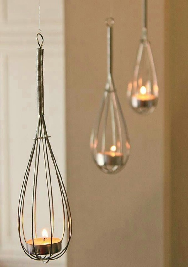 Candlesticks made from whisks and ladles