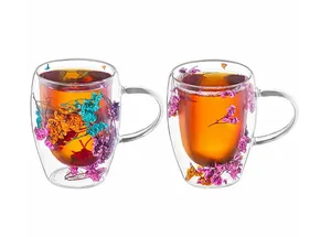 Кружка, чашка для кофе, чая 2 шт по 350 мл Gallery Crystal glass, с двойными стенками, с декором из сухоцветов, набор Кружка, чашка для кофе, чая 2 шт по 350 мл Gallery Crystal glass, с двойными стенками, с декором из сухоцветов, набор