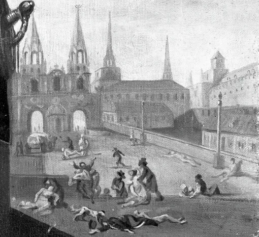 «Чума в Москве». ХIХ век. Фрагмент. Холст, масло. Художник Теодор-Луи Девильи (1818-1886). «Чума в Москве». ХIХ век. Фрагмент. Холст, масло. Художник Теодор-Луи Девильи (1818-1886).