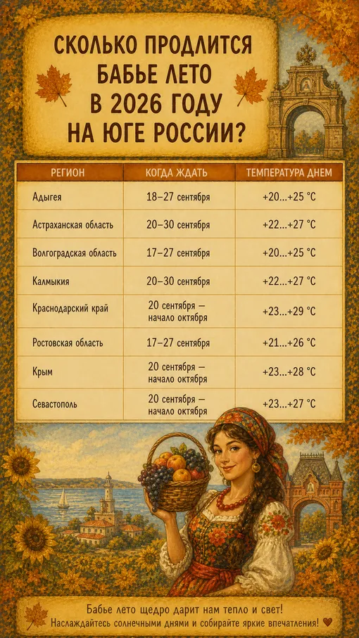 Сколько продлится бабье лето в 2026 году? Сколько продлится бабье лето в 2026 году?