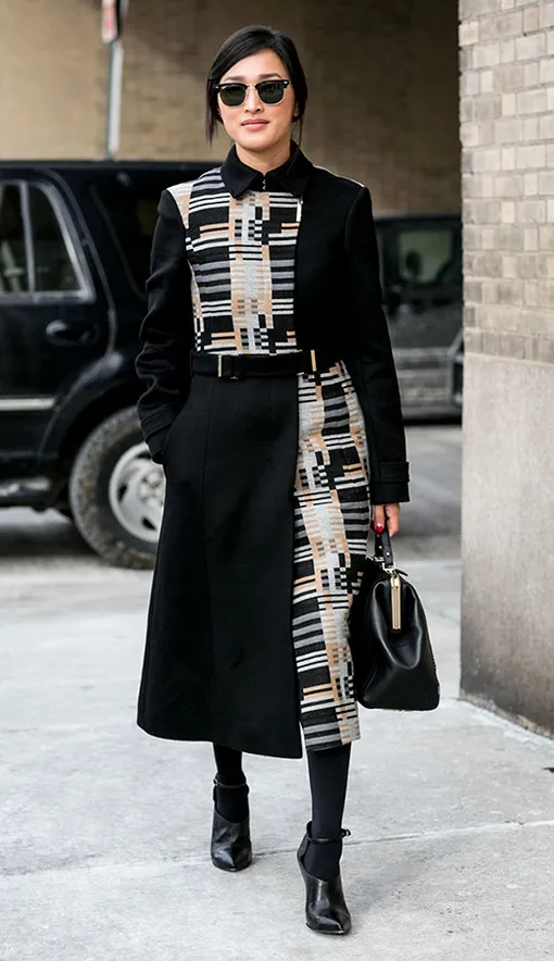 образы с черным пальто фото