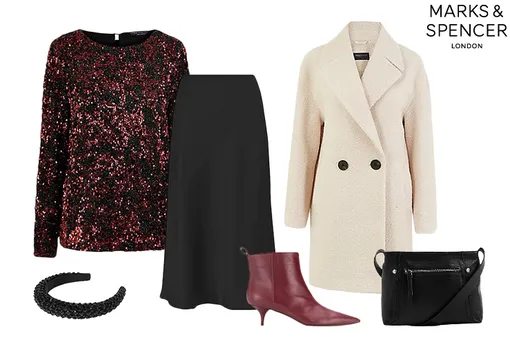 Топ, юбка, пальто, сумка