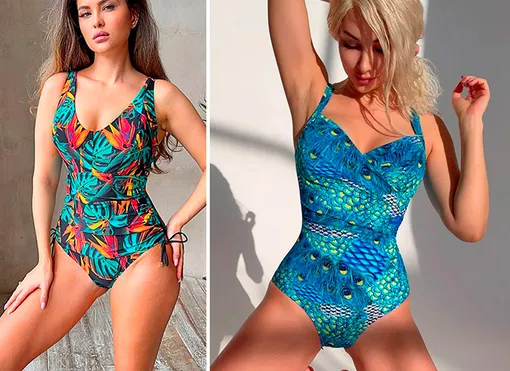 Слитный купальник с авторским принтом