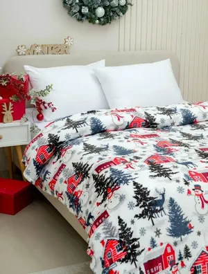 Плед 150х200 Павлина Домики НГ, новогодний, 1.5 спальный, подарок на новый год