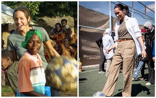 Анджелина Джоли и Меган Маркл играли в футбол с беженцами во время своего гуманитарного визита