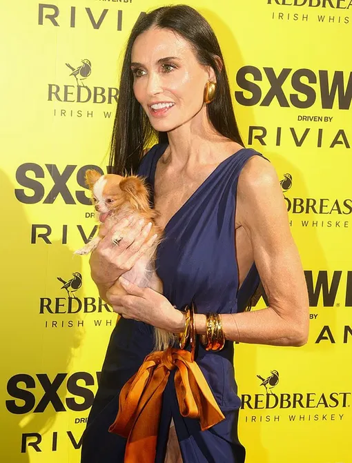 Деми Мур с питомцем на ковровой дорожке Деми Мур с питомцем на ковровой дорожке