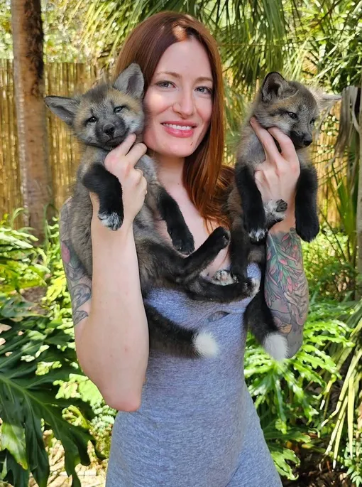 Микаэла Рейнс с лисятами