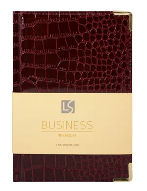 Ежедневник дат. 2026г. А5 176л «Business Premium. Grand croco» бордо, 7Б, иск.кожа, обл.поролон, тв.переплет, мет.уголки, тонир.блок, зол.торец, справ.мат-лы, 2 ляссе, инд.уп .
