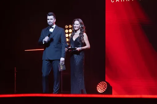 Ведущие концерта лауреатов Национальной музыкальной премии «Золотой Граммофон» Вячеслав Макаров и Елена Север