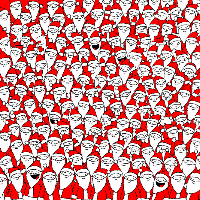 Find 7 different hidden objects and characters from Merry Santa Claus.