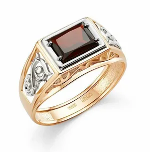 Печатка Diamant online, красное золото, 585 проба, гранат