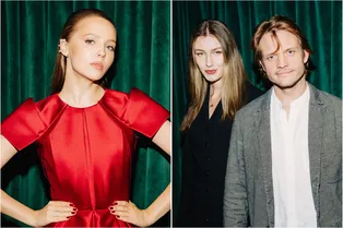 Юлия Хлынина в элегантном образе и Евгений Ткачук с женой представили фильм «Волчок»