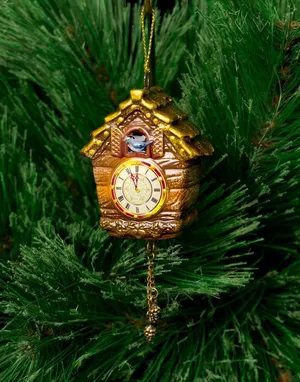 Новогодняя елочная игрушка ручная роспись Часы с кукушкой, 8,5 см