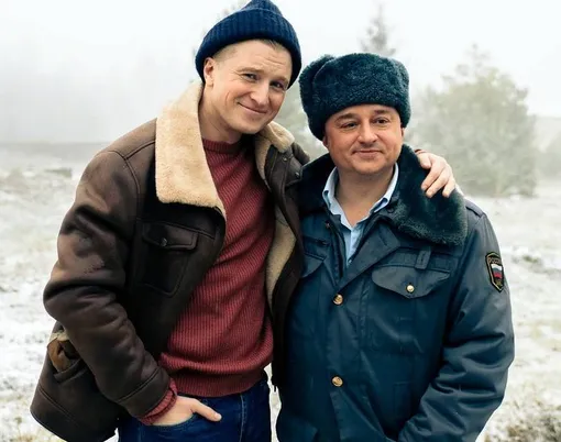 Вячеслав Чепурченко и Максим Лагашкин на съемках сериала «Жуки. Зима»