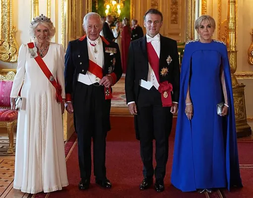 Карл III, Камилла, Эммануэль и Брижит Макрон