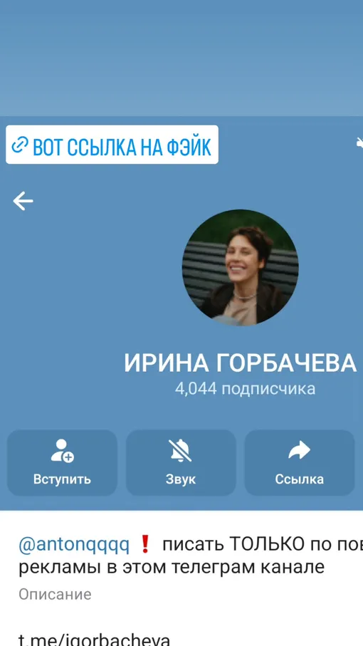 Ирина Горбачева предупредила о фейковом аккаунте