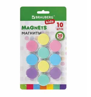 Магниты цветные круглые, магнитики на холодильник, для магнитно-маркерной доски и флипчарта 30 мм, набор 10 штук, Brauberg Kids Macaroons, 272521