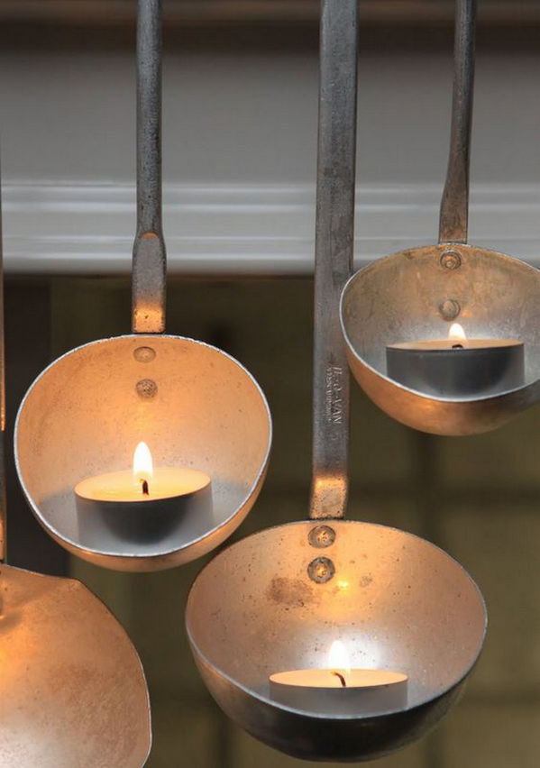 Candlesticks made from whisks and ladles