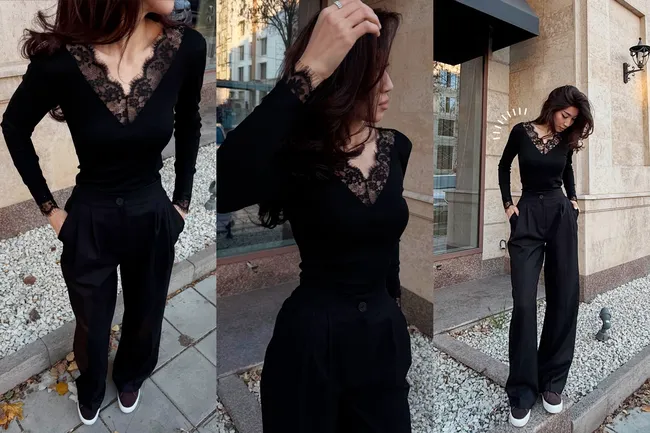 Шерстяной лонгслив с кружевом – обязательная покупка на весну-2026 Шерстяной лонгслив с кружевом – обязательная покупка на весну-2026