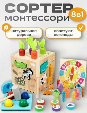 Сортер 8 в 1 деревянный развивающий / игрушка Монтессори
