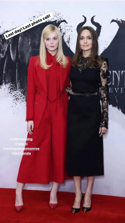 Эль Фаннинг и Анджелина Джоли на фотоколле