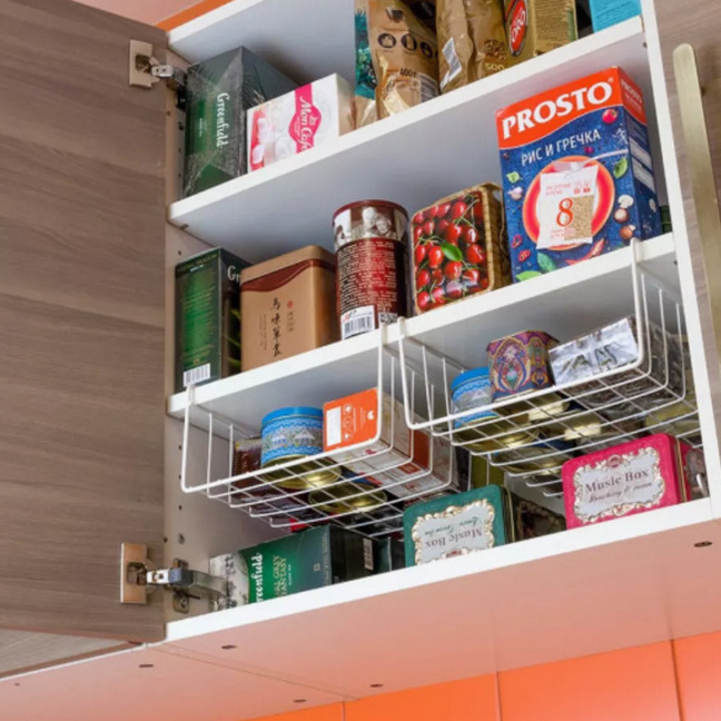 ...those are extra shelves on the shelves! Tips for Freeing Up Space in Kitchen Cabinets
