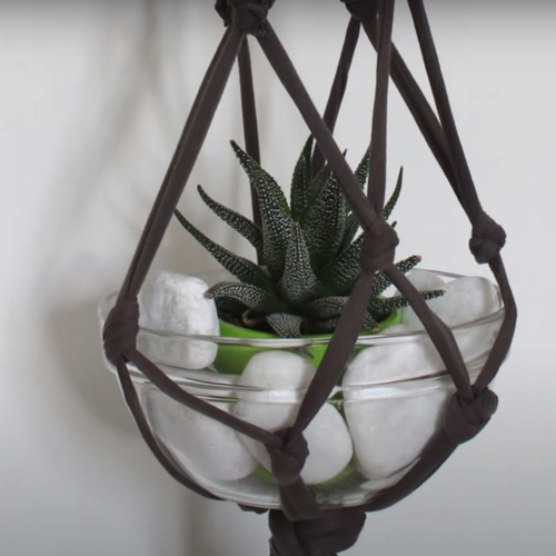 Hanging planter made from an old T-shirt