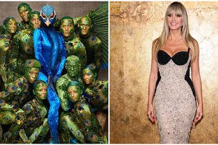 «Я рву перья и машу крыльями»: Хайди Клум в образе павлина, ее муж в костюме яйца, а дочь в белье появились на вечеринке