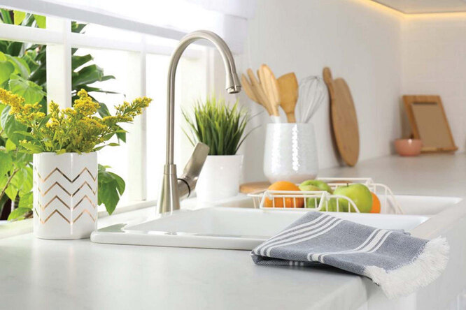 cleaning with chlorine solution to make the sink shine