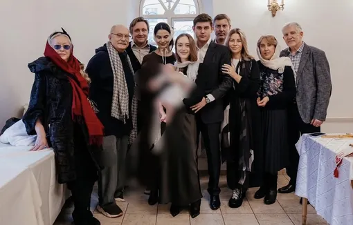 Семья Михалковых на крещении маленького Михаила