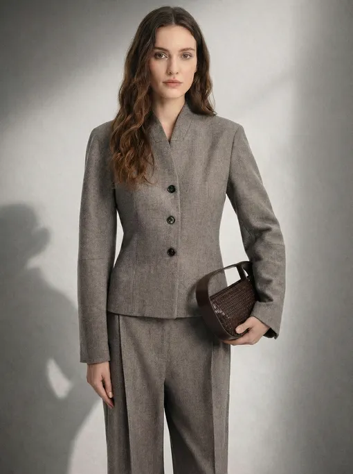 Приталенный жакет с округлыми рукавами в оттенке мокко